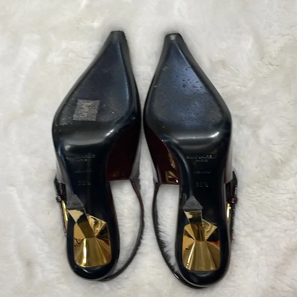 SAINT LAURENT Lee embellished patent-leather slingback pumps Color: Burgundy - Picture 8 of 13
